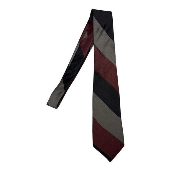 Oscar‎ de La Renta 100% Silk Gray Black Burgundy Angle Stripe Tie - Picture 1 of 5